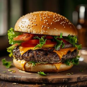 Fresh Cheese Burger prepared with authentic ingredients