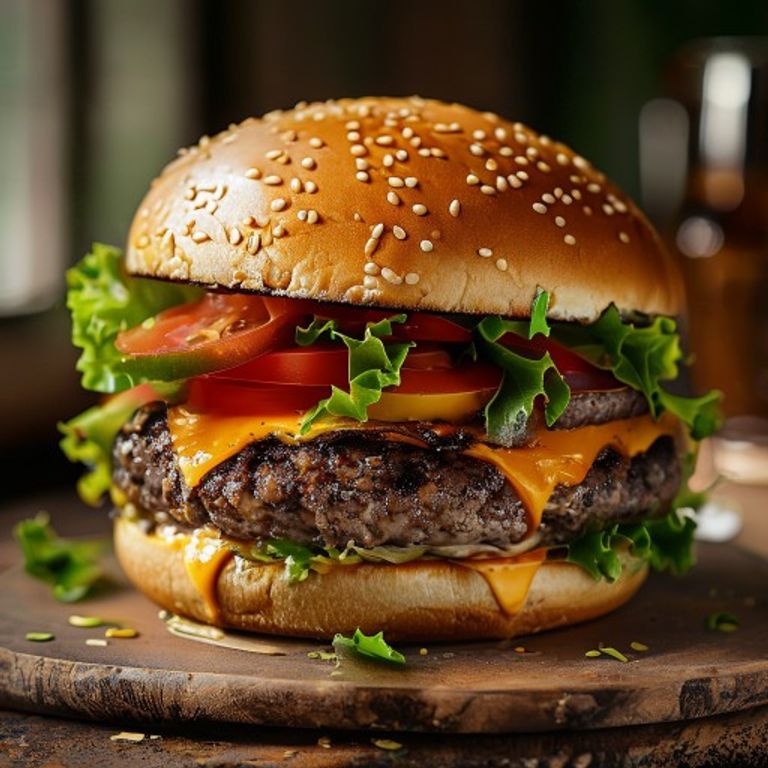 Fresh Cheese Burger prepared with authentic ingredients