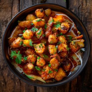 Fresh Honey Chilli Potato prepared with authentic ingredients, homemade Indian food, honey chilli potato online delivery