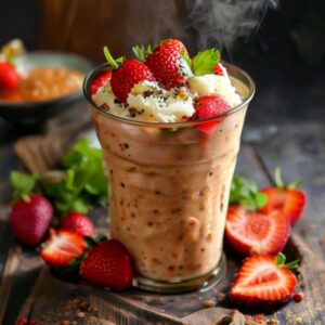 Fresh Strawberry Shake prepared with authentic ingredients, homemade Indian food, strawberry shake online delivery